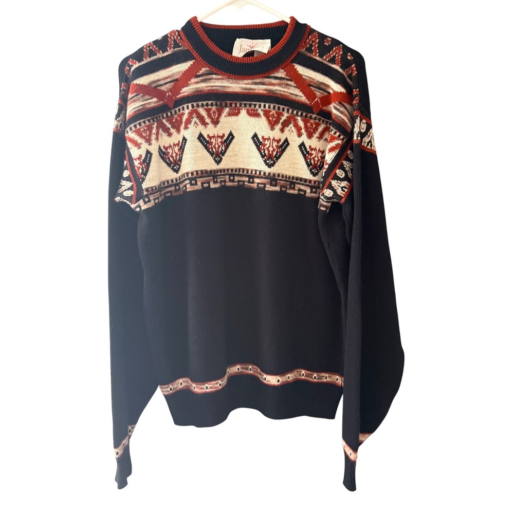 Vintage Jantzen Southwestern Intarsia Knit Sweater Mens XL USA Aztec Western